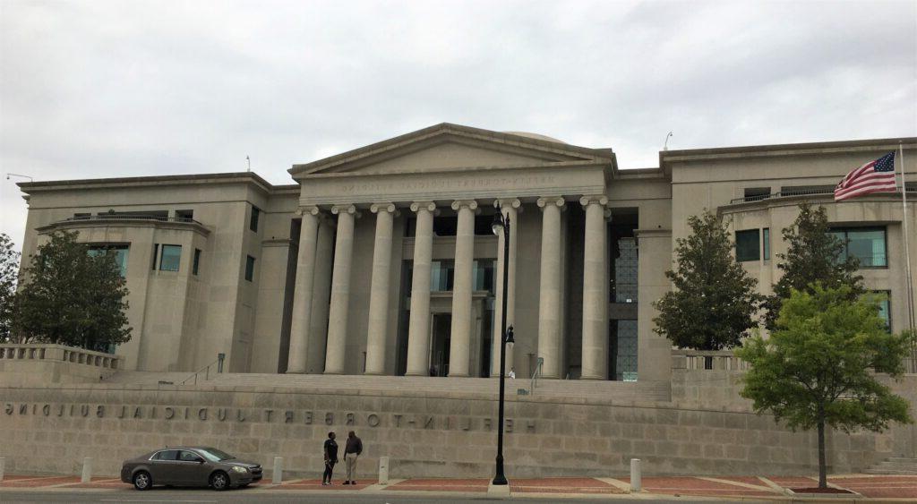 The Heflin-Tolbert Justice Building in Montgomery, Alabama, where the Hall of Fame induction ceremonies take place. The Hall of Fame plaques and various judicial artifacts and chairs are shown in the ground floor exhibition space in the building.